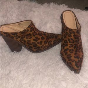 Leopard print studded mule